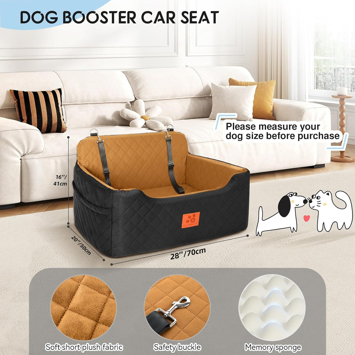 Dog Car Seat for Medium/Large Dogs,Dog Booster Seat for Dog Under 50lbs or 2 Small Dogs, Detachable and Washable Pet Car Seat,Multi-Functional Travel Dog Bed & Dog Sofa(Black/Brown)