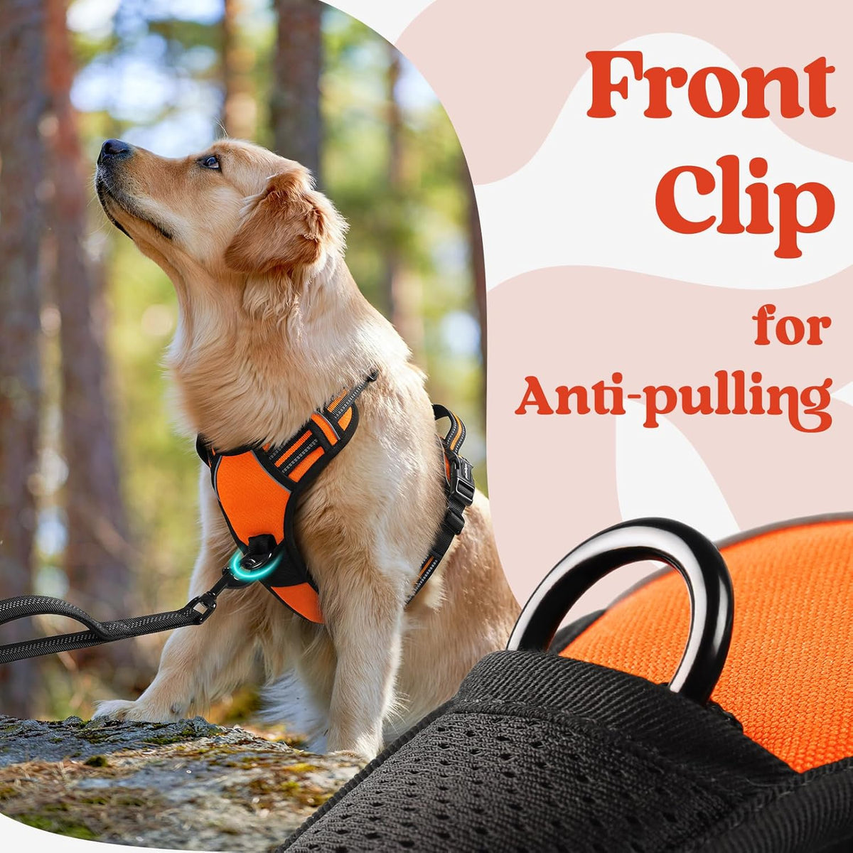 rabbitgoo Dog Harness for Large, No Pull Pet Harness with 3 Buckles, Adjustable Soft Padded Vest with Control Handle, Walking Reflective Pet Vest for Extra Large Dogs, Orange, XL