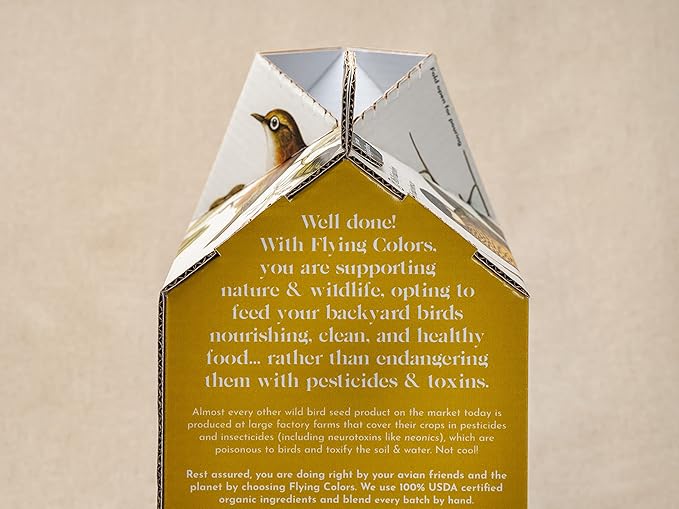 Flying Colors Premium Organic Wild Bird Seed | Black Oil Sunflower Seed | USDA Organic Ingredients | Best Seed for Backyard Bird Feeders | 3 Gallon Easy-Pour Carton