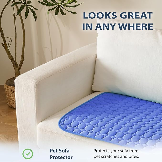 MICROCOSMOS Summer Cooling Mat & Sleeping Pad- Water Absorption Top, Materials Safe, Easy Carry, EZ Clean. Keep Cooling for Pets, Kids and Adults.(Navy Blue, 48" x48")