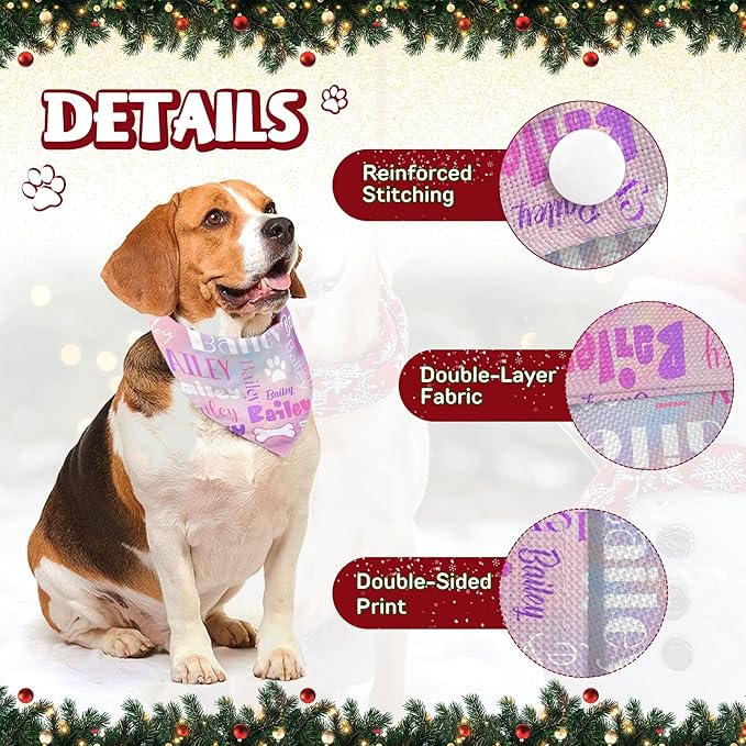 Personalized Dog Bandanas Custom Neckwear Name Button Anti-loosening Dog Scarf Triangle Bibs Kerchief Pet Costume Accessories for Small Medium Large Dogs Cats Pets Birthday