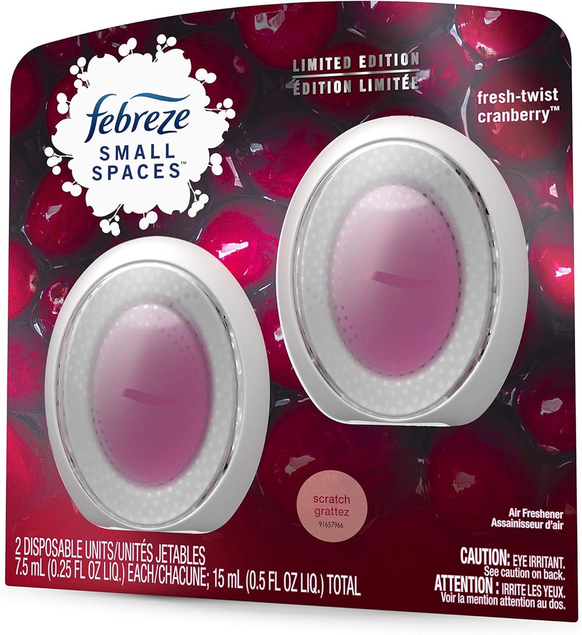Febreze Small Spaces, Fresh - Twist Cranberry, 2 count