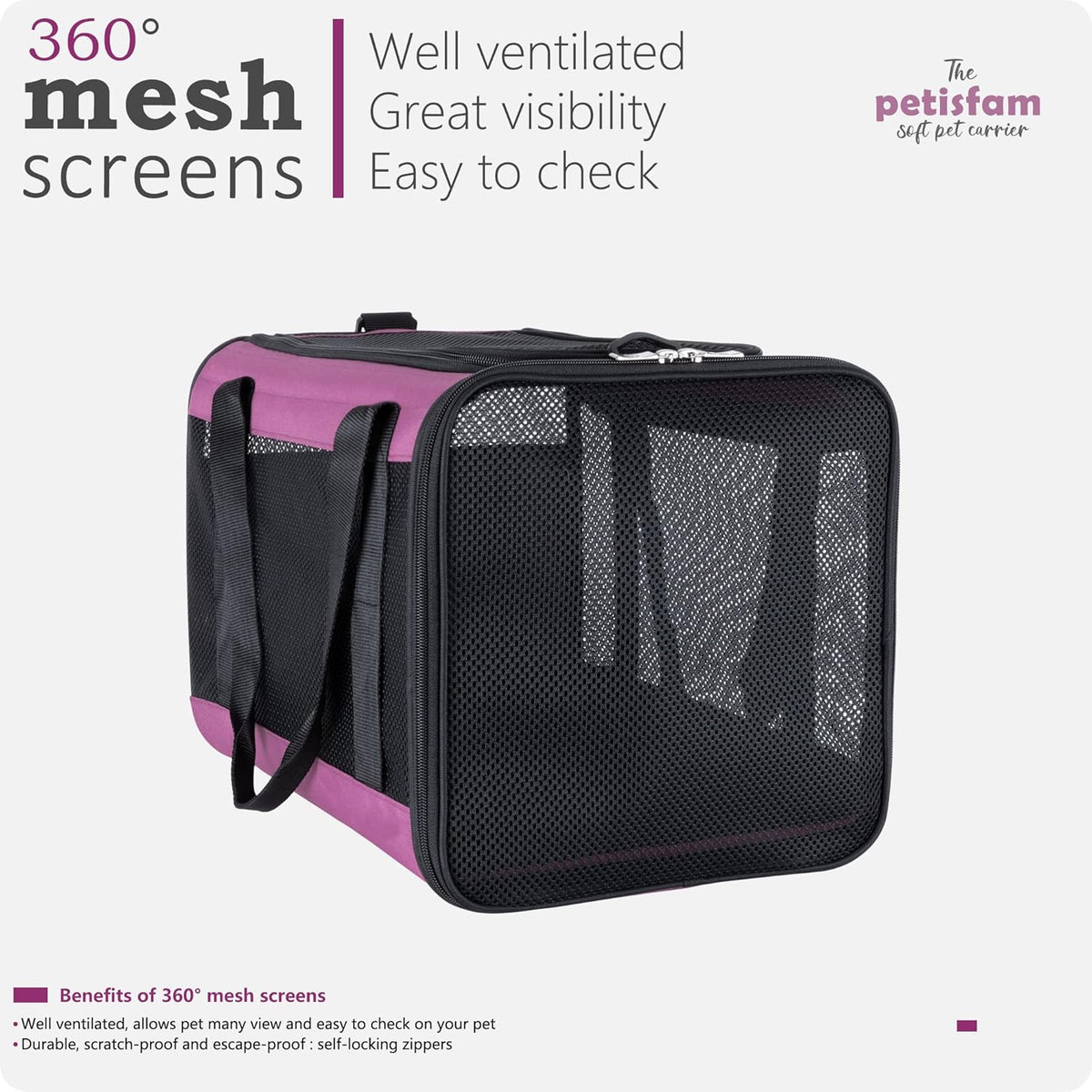 petisfam Soft Pet Carrier for Large and Medium Cats, 2 Kitties, Small Dogs. Easy to Get Cat in, Great for Cats That Don't Like Carriers (Viva Magenta)