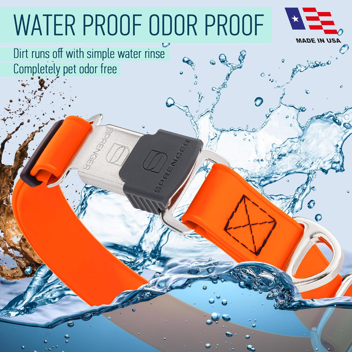 Dogline Biothane Waterproof Dog Collar with Herm Sprenger Stainless Steel Quick Release Buckle – Heavy Duty Tactical Durable Collar for Dogs – Comfortable and Safe Pet Collar, W 3/4" L 12-19", Orange