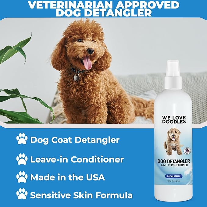 We Love Doodles Dog Detangler Spray - Leave-in Conditioner for Dogs - Dog Detangling Spray - Dematting Spray for Dogs - Tangle Remover - Made in The USA - Large 16 fl oz (Ocean Breeze)