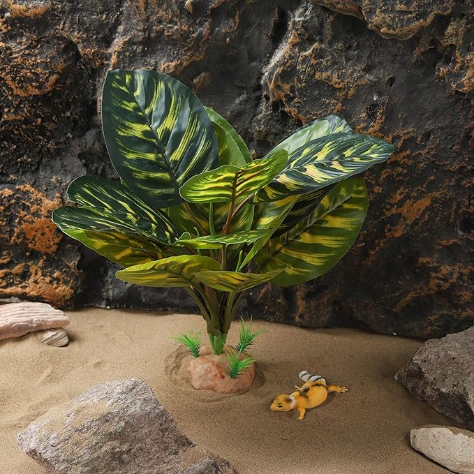 IBWell Terrarium Plants for Reptile Terrarium, Reptile Plants Tortoise Habitat Accessories, Artificial Spider Plant for Gecko, Ball Python, Tortoise Terrarium Décor - Peacock Prayer