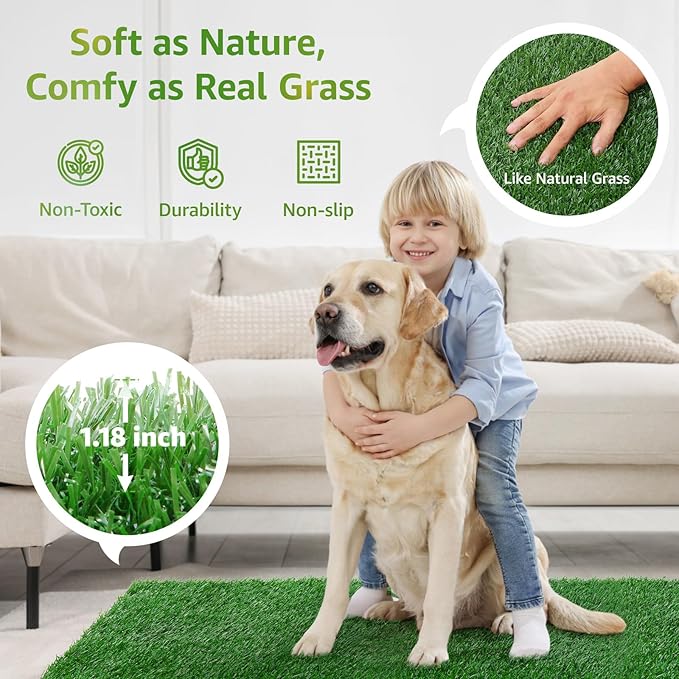 LOOBANI Dog Grass Pee Pads, Artificial Dog Grass Pads for Potty Tray, Fake Grass for Dogs to Pee On, Outdoor Indoor Pee Grass for Dog Potty(59*59 inch)