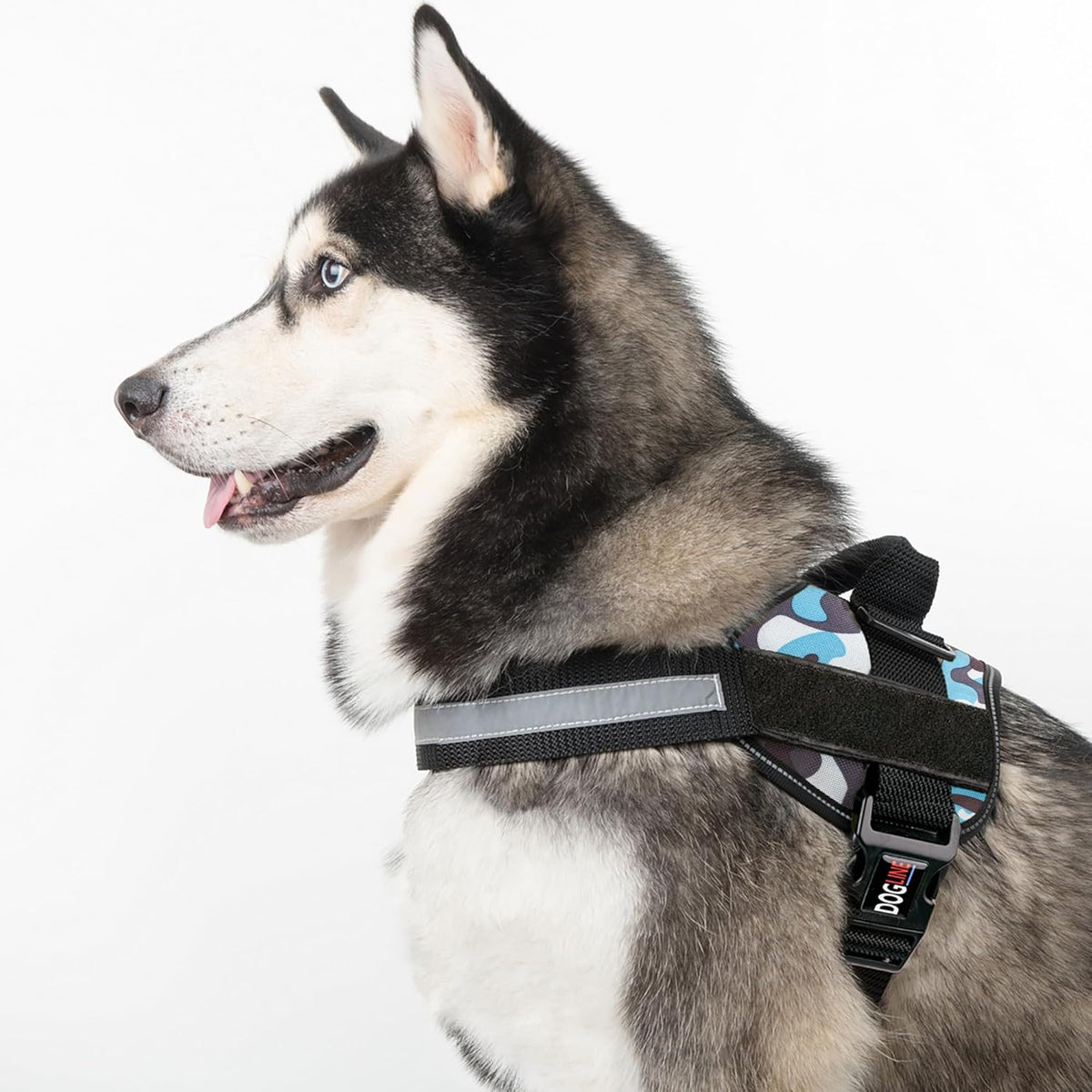 Dogline Dog Harness, Reflective No-Pull Adjustable Vest with Handle for Walking, Training, Breathable, No - Choke Harness for Small, Medium or Large Dogs Room for Patches Girth 22"-28" in Blue Camo