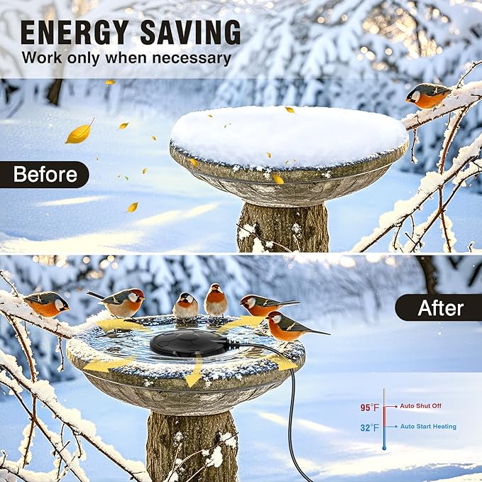 Bird Bath Heater for Outdoors in Winter, 120W Birdbath Heaters for Outdoor Bird Bath Deicer Pond De-icer with Thermostatically Control, Heated Bird Bath Water Heater for Bird Chicken Livestock (Black)