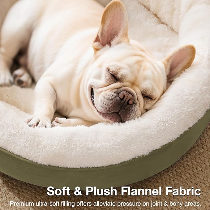 Love's cabin Round Donut Cat and Dog Cushion Bed, 30in Pet Bed for Medium or Large Dogs, Anti-Slip & Water-Resistant Bottom, Soft Durable Fabric Pet beds, Washable Calming Cat & Dog Bed Olive Green