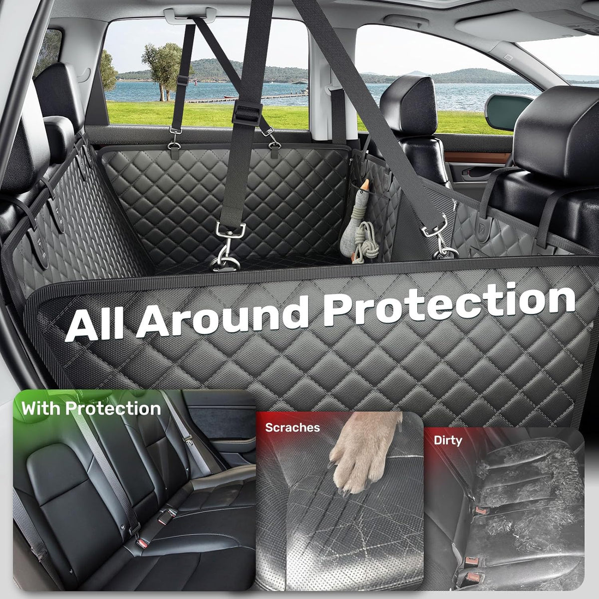 Zanch 2025 Upgraded Dog Car Seat Cover, 400 lbs Heavy Duty Hard Bottom, Waterproof & Anti-Scratch Back Seat Protector, Nonslip Pet Hammock Extender for Large Trucks, SUVs, Vans, XL-Orange