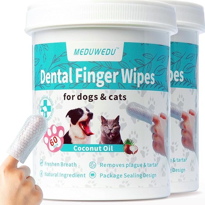 Dental Care Finger Wipes 120 Counts,Teeth Cleaning Finger Wipes for Dogs & Cats,Reduces Plaque & Supports Oral Freshness, Small Animal Stain Removers, Coconut Scent