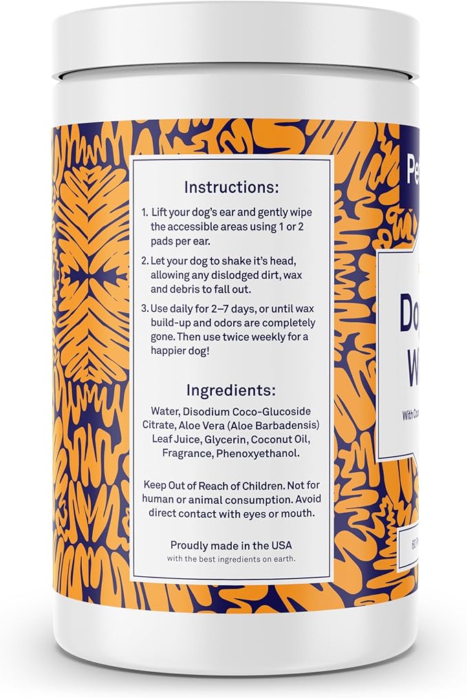 Petpost | Large Dog Ear Cleaner Wipes - Ultra Soft XL Cotton Pads in Coconut Oil Aloe Solution - Remedy for Dog Ear Rinse & Cleanser 60 ct.
