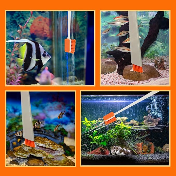 2PCS Fish Tank Cleaning and Feeder Kit, Fish Tank Cleaner Brush and Coral Feeder Set, Turkey Baster for Aquarium, Algae Scraper, Long Pipette for Aquarium Feeding Waste Remover