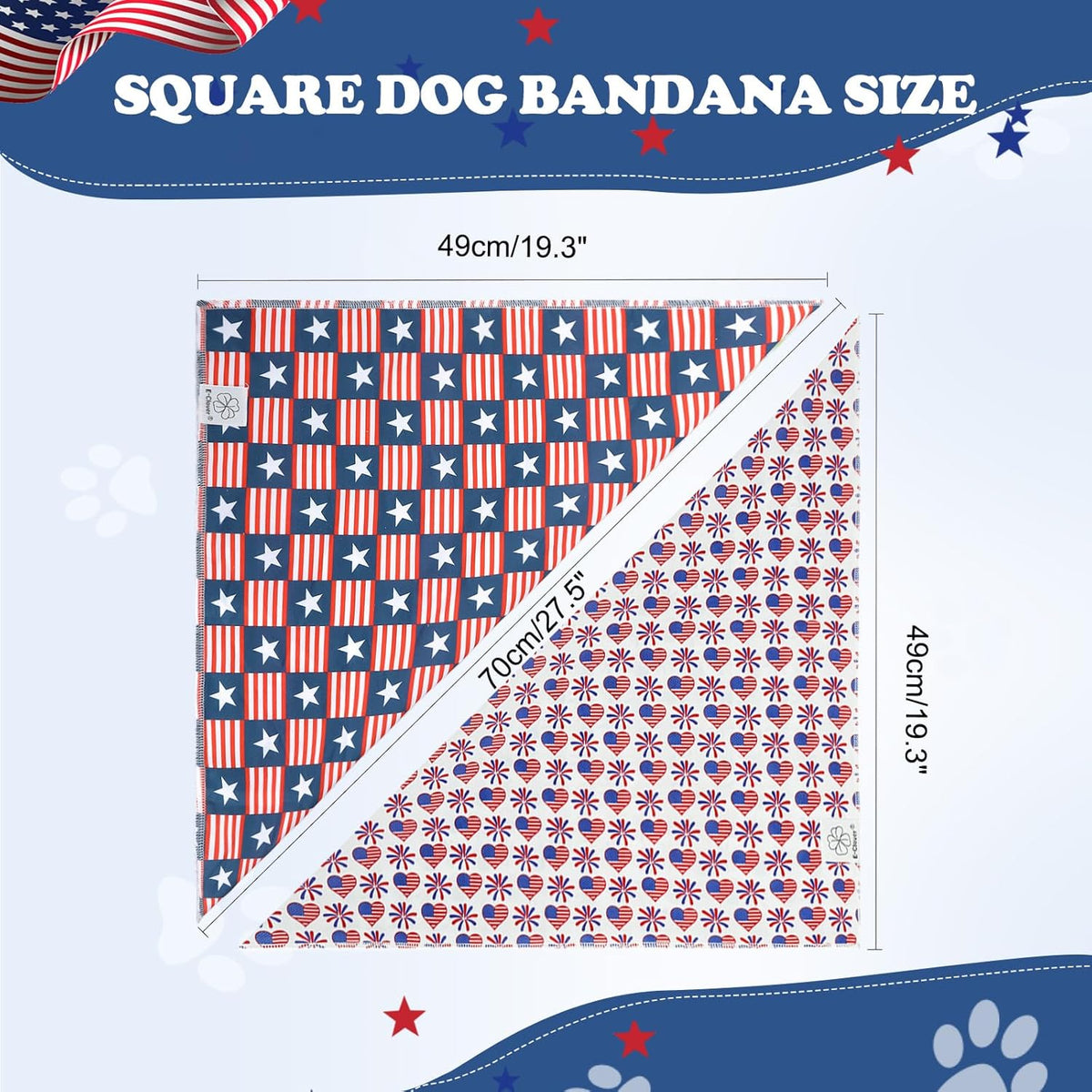 E-Clover 4th of July Dog Bandanas 2 Pack American Flag Pet Patriotic Scarf for Boy and Girl Cute Dog Costumes Accessories for Medium Large Dogs
