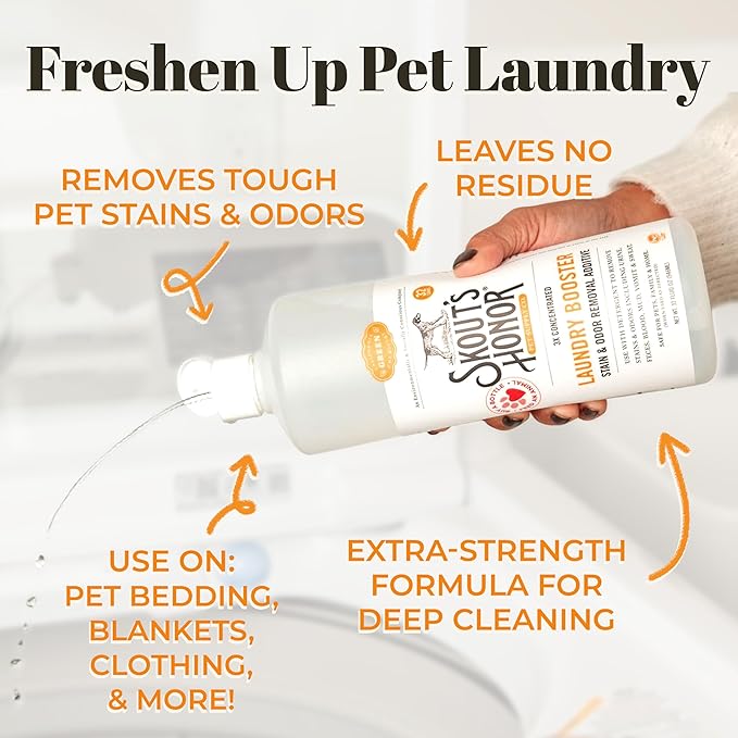 Skout's Honor Laundry Booster Stain & Odor Removal Additive - Plant-Powered Formula for Pet Bedding, Clothing, and Washable Pee Pads - Eco-Friendly & Cruelty-Free, 32 oz - 3 Pack