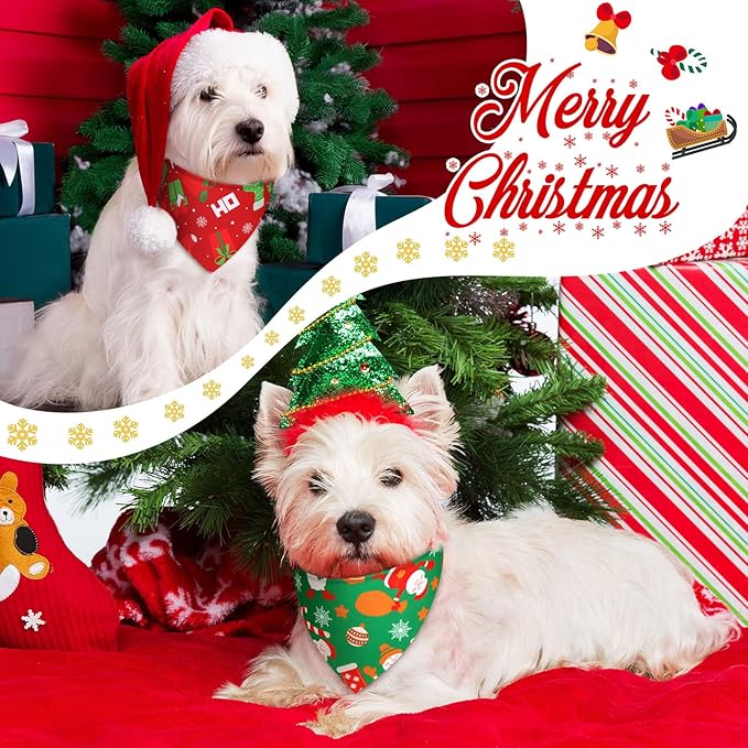 Abbylike 50 Pieces Christmas Dog Bandanas Bulk Xmas Bandanas for Dogs Triangle Kerchief Bibs Scarf Set for Christmas Pet Costume Accessories Decoration (19.7 x 13.8 x 13.8'')
