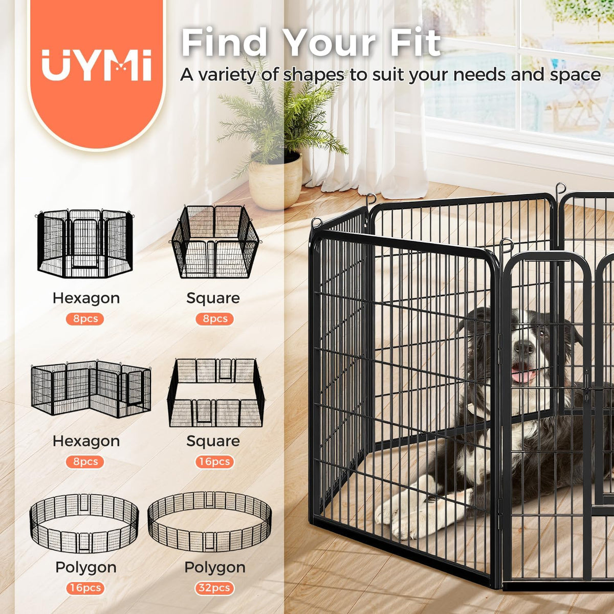 40 Inch Dog Playpen - 8 Panels Metal Pet Exercise Pen for Medium-Large Dogs, Indoor/Outdoor Dog Fence for Yard, Garden, Camping & RV Travel