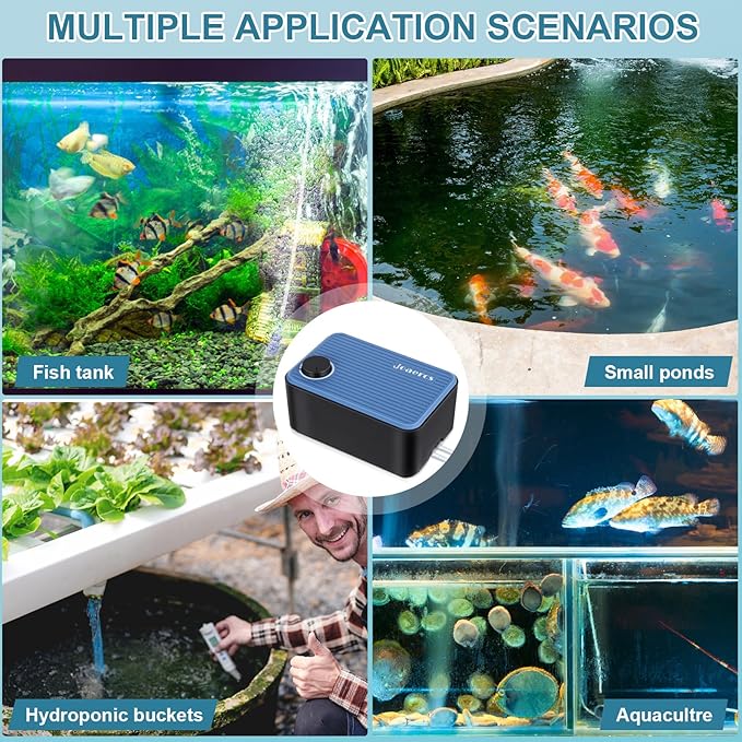 Aquarium Air Pump,Check Valves Prevent Backflow, Ultra-Quiet Fish Tank Bubbler, 5.5W Adjustable Airflow Rate Design, for Fish Tank 20 to 150 Gallons, Bonus Accessories