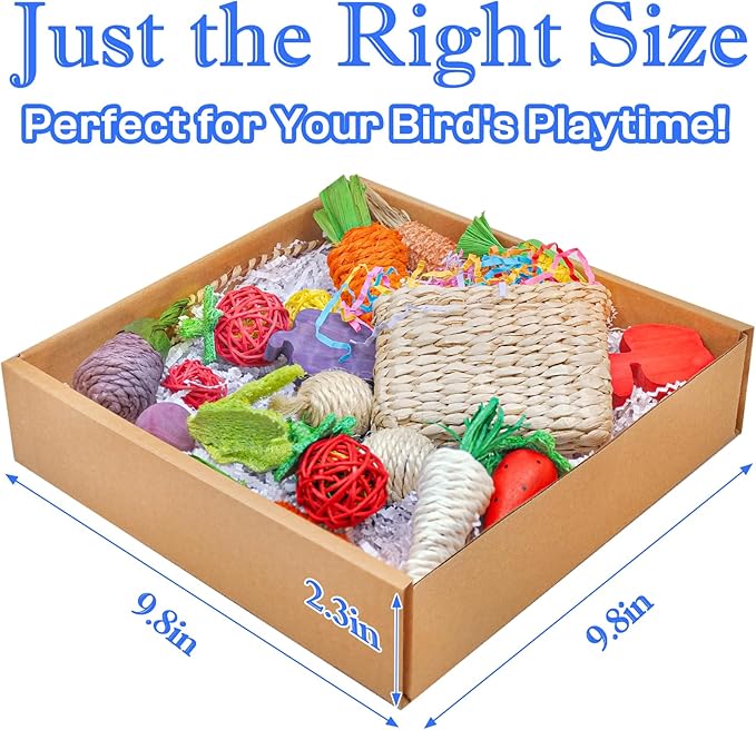 Colorful Bird Foraging & Parrot Shredding Toys Box - Safe Fruit & Vegetable Bird Toys, Perfect for Parakeets, Cockatiels, and Small to Medium Birds