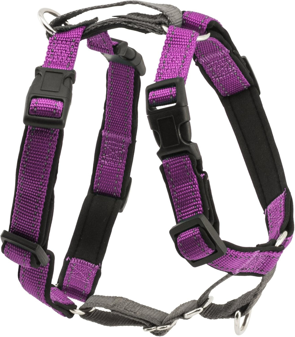 PetSafe 3 in 1 Dog Harness - No Pull Solution for Dogs - Reflective Dog Harness - Front D-Ring Clip Helps Stop Pulling - Comfortable Padded Straps - Top Handle Enhances Control - Plum - Large