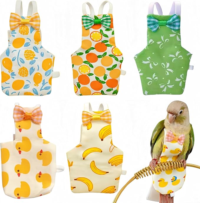 5 Pcs Bird Diapers Bird Harness Flight Suits Diapers Reusable Parrot Nappy with Waterproof Inner Layer Washable Cute Urine Wet Suit for Cockatiel Conure Budgie Macaw Parakeet Lovebird,S