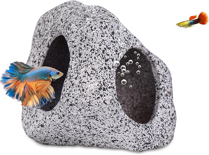 Ameliade Aquarium Decorations Cave Fish Tank Accessories Rock Decor for Shrimp Cichlid Hiding Breeding Small Fish Bowl Hide Decoration Betta Toys Hideout Stones House（Medium）