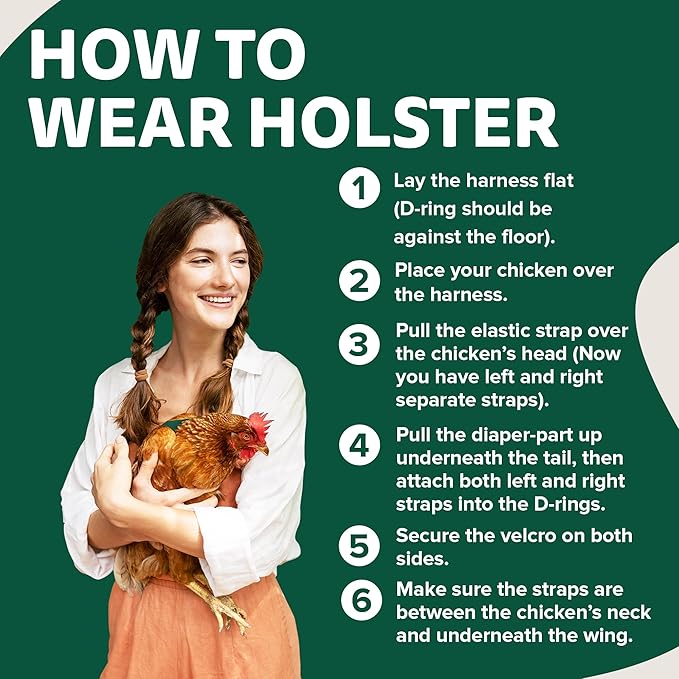 Hen Holster Bikini Diaper, Bird Diaper & Harness for Hens, Roosters, Ducks, Geese - with Removable Vinyl Liner, Adjustable Fit for Outdoor Adventures & Indoor Use - Easy to wear - S/M, Green