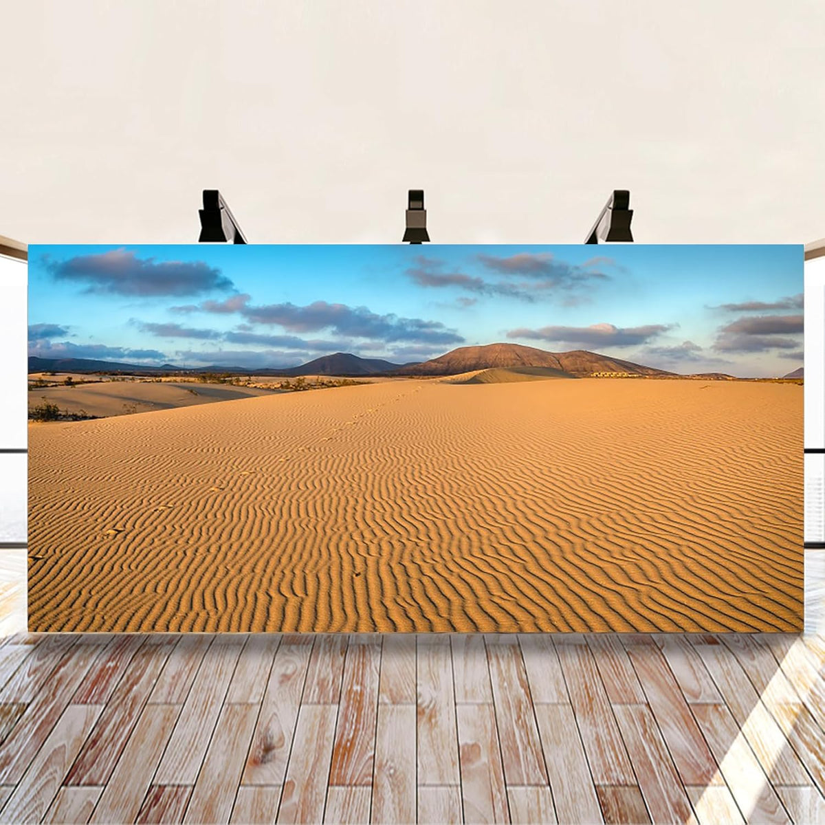 Renaiss 20x10ft Desert Photography Backdrop Golden Ripple Desert Mountain Sand Dunes Blue Sky Gobi Scenery Background Nature Landscape Backgrounds Wilderness Photo Video Shoot Studio Props