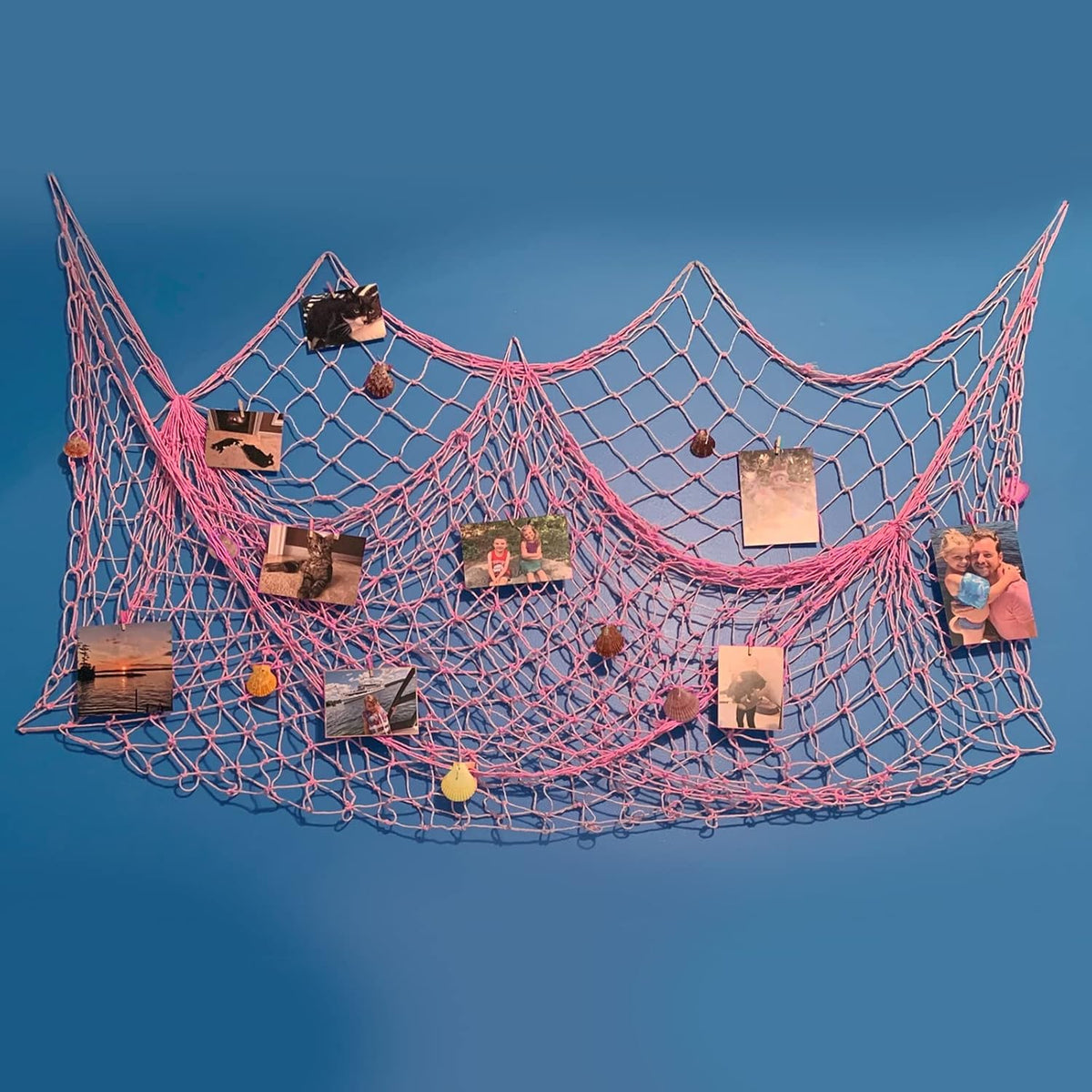 Nature Fish Net Wall Decoration with Shells, Ocean Themed Wall Hangings Fishing Net Party Decor for Pirate Party,Wedding,Photographing Decoration (Pink)