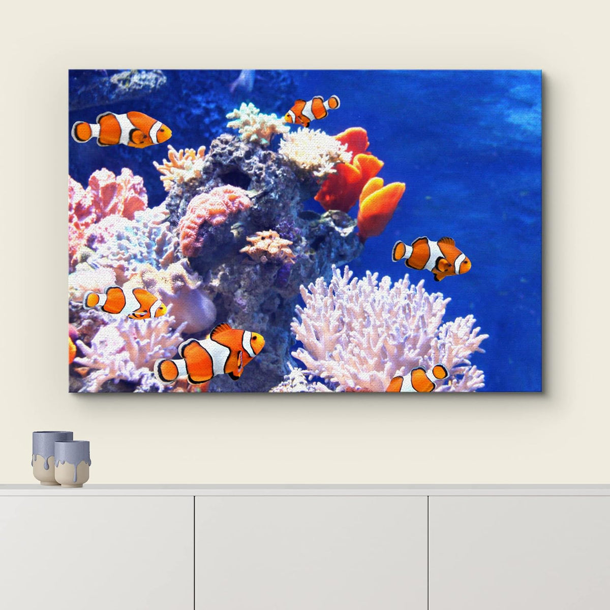 wall26 Canvas Print Wall Art Clownfish Underwater Tropical Coral Reef Nature Animals Photography Realism Rustic Scenic Landscape Wilderness Earth Colorful for Living Room, Bedroom, Office - 12"x18"