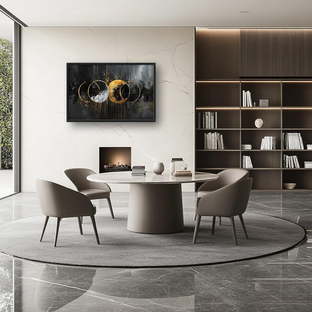 Quorin Abstract Sun Moon Large Wall Art Black and Gold Circle Pictures Sun and Moon Wall Decor Canvas Print Painting Artwork for Bathroom Living Room Bedroom 36L x 24W