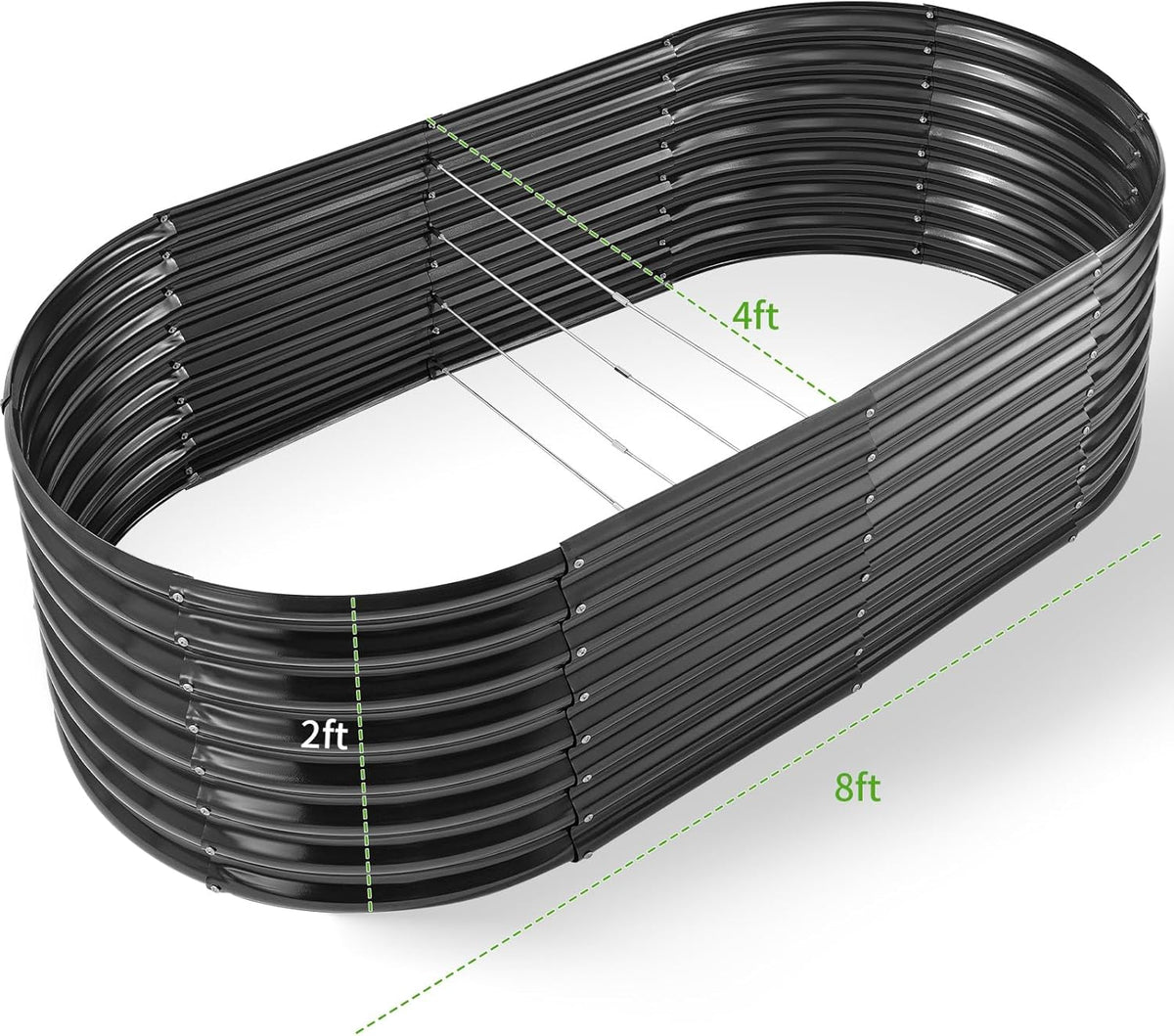Land Guard Galvanized Raised Garden Bed, 8x4x2ft Planter Boxes Outdoor, Oval Larger Metal Planter Boxes for Vegetables, Fruits, Flowers (Grey)