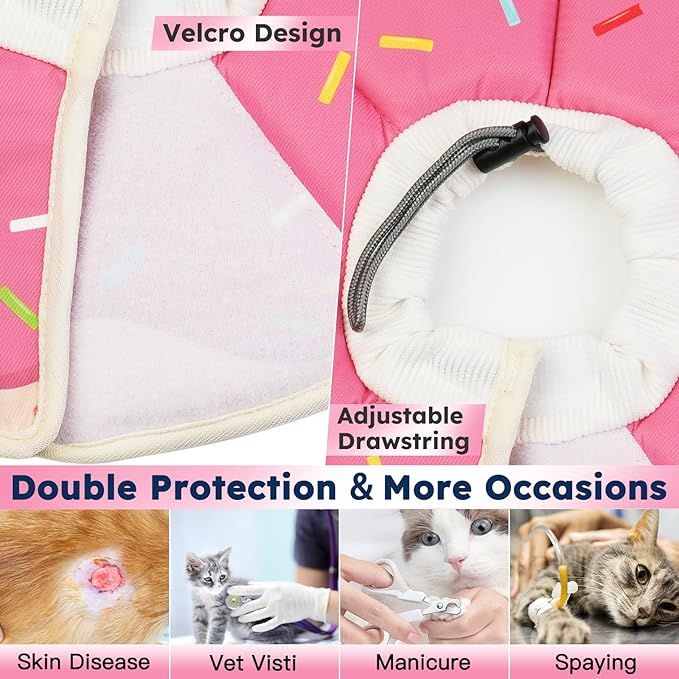 Cat Cone Collar Soft, Waterproof Cat Recovery Collar After Surgery, Adjustable Pet Donut Collar, Safety Elizabethan Collar to Prevent Licking Wounds for Kittens, Pet Cone Alternative