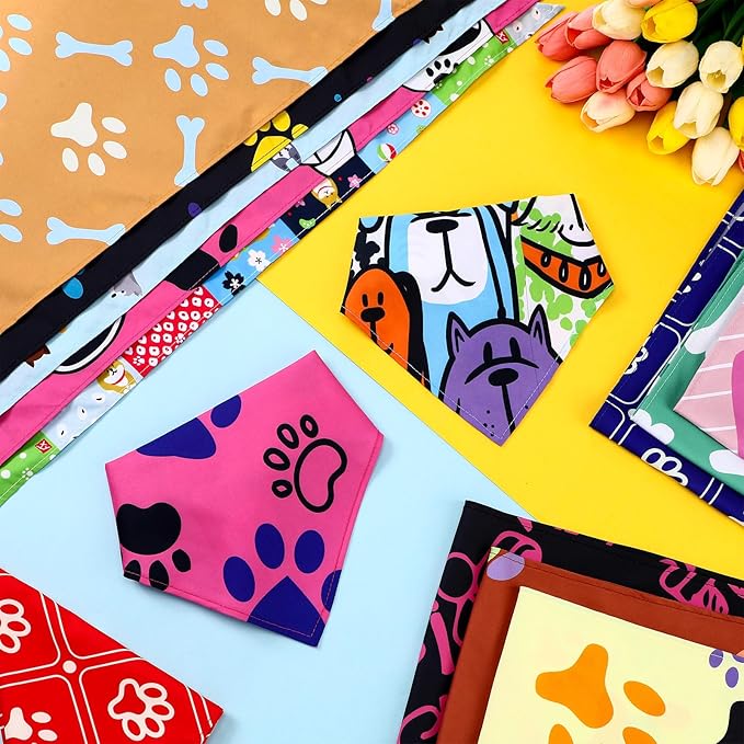 100 Pcs Paw Dog Bandanas Bulk Paw XL Pet Bandanas Colorful Triangle Pet Bibs Scarfs for Medium Large Dogs Spring Summer Birthday Holiday Costume Decoration