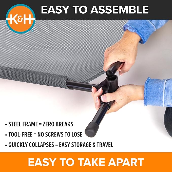 K&H Pet Products Elevated Outdoor Dog Cot Bed, Raised Cooling Bed with Washable Breathable Mesh for Large Dogs, Portable Raised Platform Pet Bed, Heavy Duty Metal Frame Hammock Bed, Jumbo, Gray