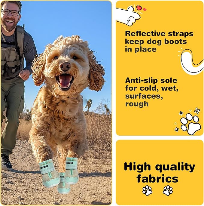 Hcpet Dog Shoes for Large Dogs, Breathable Dog Booties for Small Medium Dogs, Anti-Slip Dog Boots & Paw Protectors for Hot Pavement Winter Snow Hiking with Reflective Straps Green Size 6