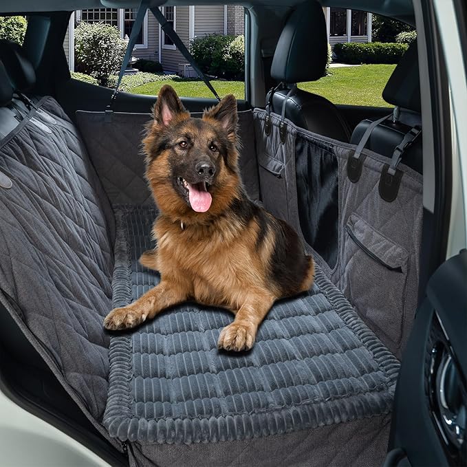 Dog Bed for Car Back Seat, Non-Slip Backseat Pet Bed Mat for Travel, Soft Dog Seat Cover Blanket Washable Couch Protector Fit for Hammock Extenders in Cars, SUVs and Trucks(54"×25" Gray)