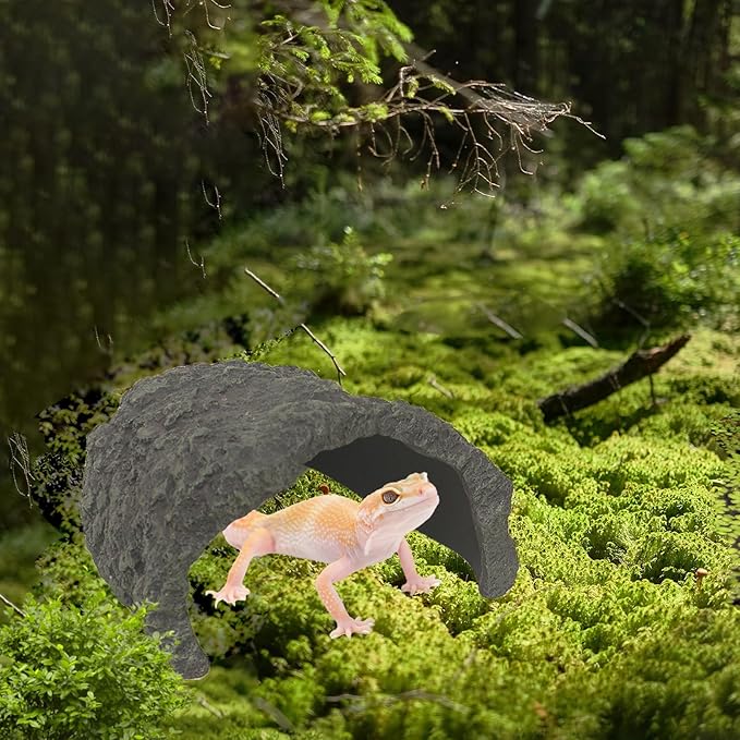 Large Rock Cave Hideout for Reptiles & Amphibians - Ideal for Bearded Dragons, Turtles, Snakes, Lizards, Geckos, Tortoises & Small Pets - Terrarium & Aquarium Decor, Safe Reptile Habitat