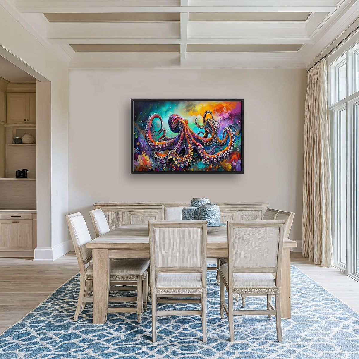 Quorin Octopus Large Wall Art Abstract Colorful Octopus Pictures Sea Ocean Animal Wall Decor Canvas Print Painting Artwork for Bathroom Living Room Bedroom 36L x 24W