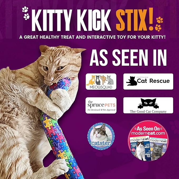 Kitty Kick Stix 15" Catnip Kicker Toy – Set of 2 | Handmade in USA | Interactive Cat & Kitten Toy | Durable Kicker Packed with 100% Potent Catnip for All Breeds (Sassy Cats)
