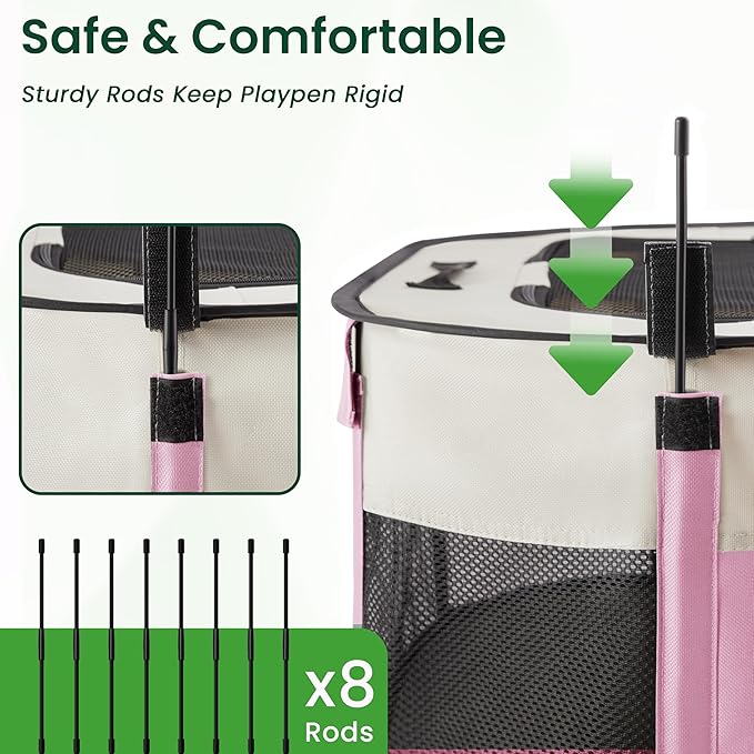 Love's cabin Pet Puppy Dog Playpen, Medium Dog Tent Crates Cage Indoor/Outdoor, Portable Exercise Playpen for Cat, Foldable Pop Up Dog Kennel Playpen with Carring Case (M, Light Pink)