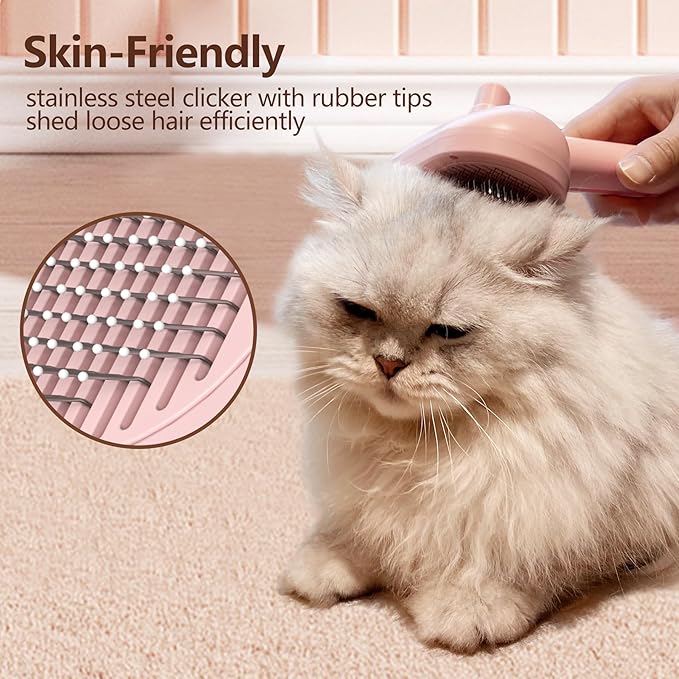 L&W BROS. Steam Grooming Brush for Shedding and Detangling – Self-Cleaning Steamy Pet Brush with Mist Spray for Long-Haired Cats and Small Dogs (Pink)