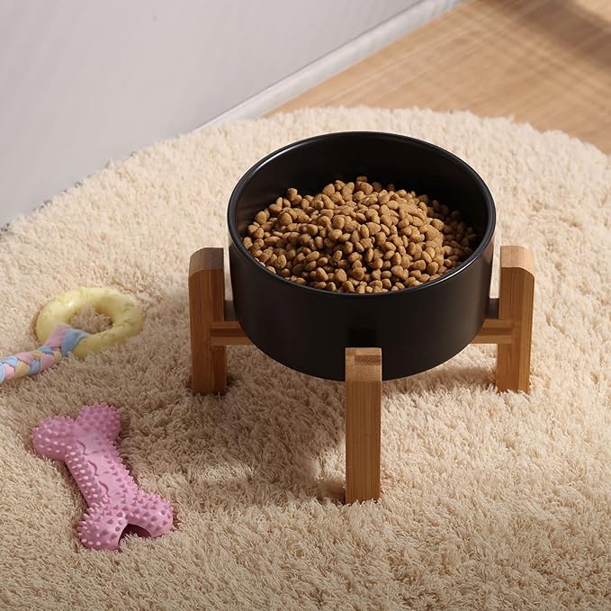 Petygooing 28 OZ Black Elevated/Raised Ceramic Dog Bowl for Small and Medium Breeds, Dog Food Water Dish with Stand,Pet Feeding Bowl with Anti Slip Rubber for Cats Small and Medium Dogs (3.6 Cups)