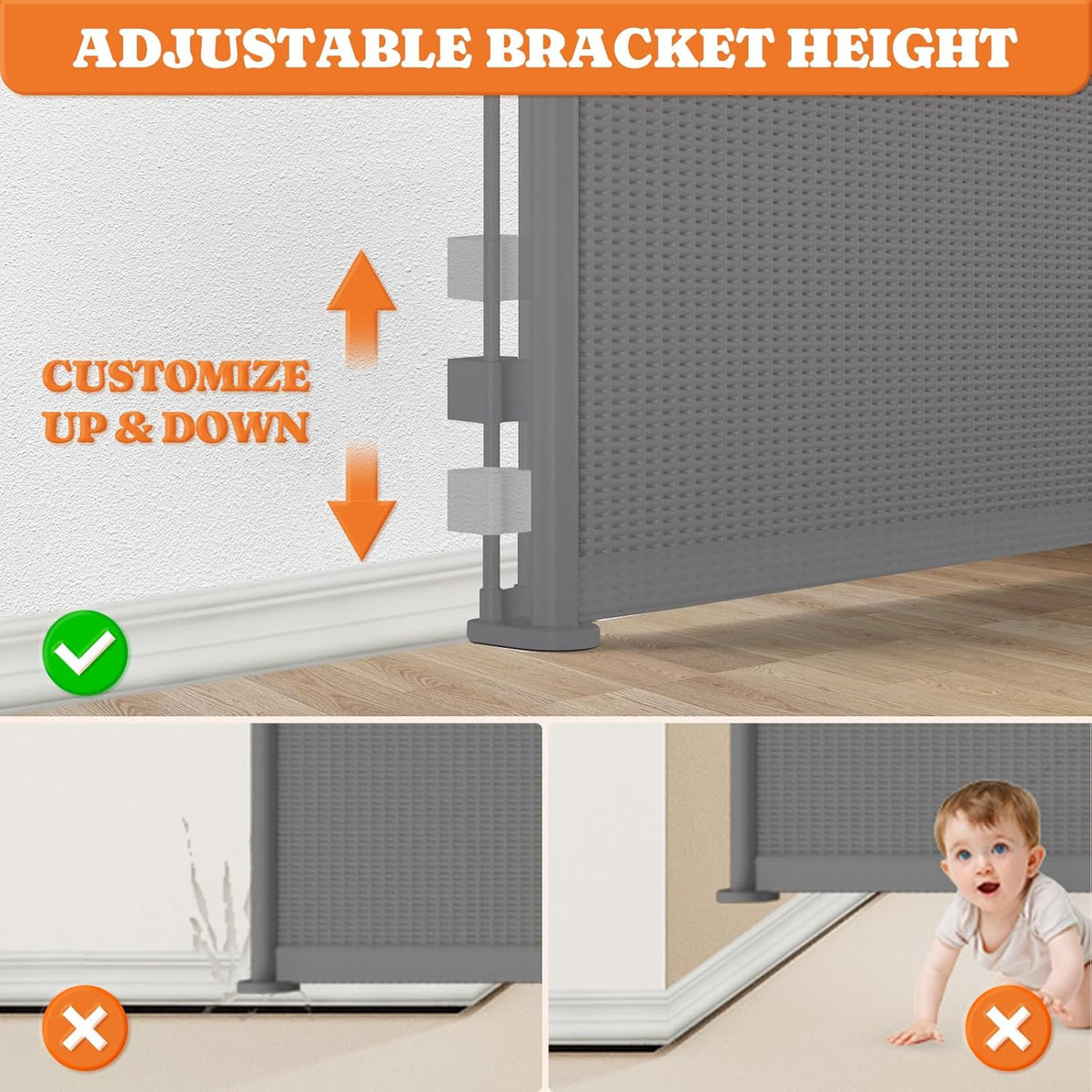 Upgrade 120" Retractable Baby Gates Extra Wide with Reinforced Strips, 10 FT Retractable Dog Gate for Garage, 41" Tall Retractable Gate Indoor Outdoor for Pet and Baby-Grey