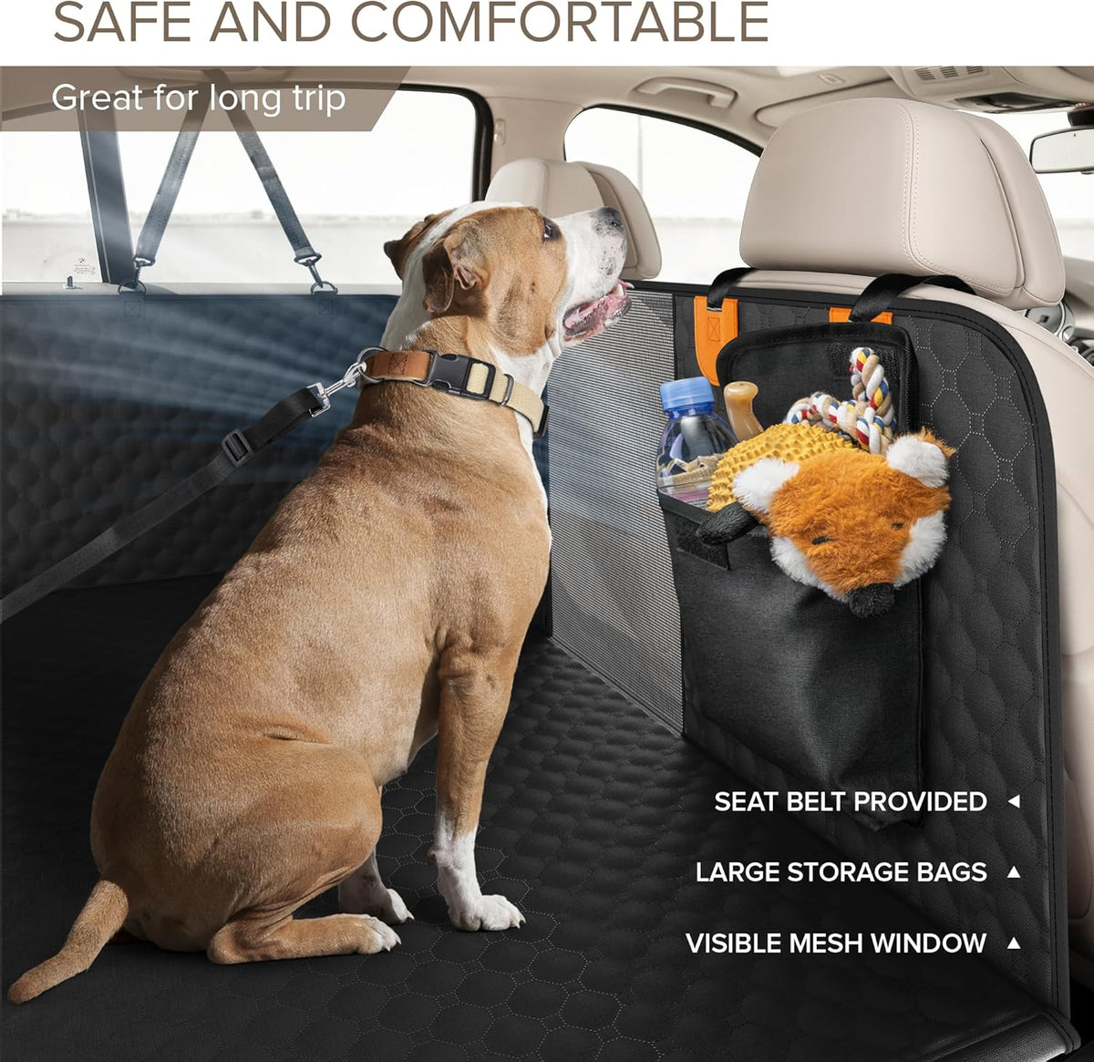 Back Seat Extender for Dogs, Heavy Duty Dog Car Seat Cover for Back Seat and Aggressive Chewer, Large Hard Bottom Car Seat Cover for Dogs, Dog Hammock for Car, Travel Pet Car Bed for Car, SUV, Truck