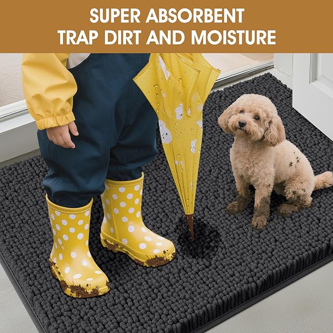 IM HOME 30" x 20" Dark Grey Dog Door Mats for Muddy Paws, Chenille Absorbent Dog Mat, Non Slip Heavy Mud Mat for Dogs, Soft Pet Bed Mat for Entryway, Mud Paws, Inside Floor