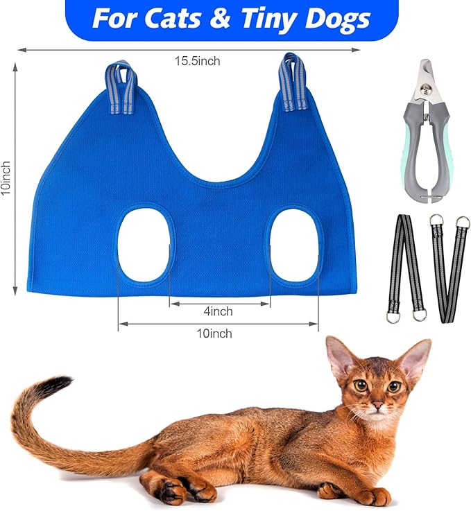 Pet Grooming Hammock Harness for Cats & XS Small Dogs, Dog Sling for Cutting Nails, Dog Hanging Holder Hanger for Nail Trimming with Nail Clippers, Nail File, Scissors