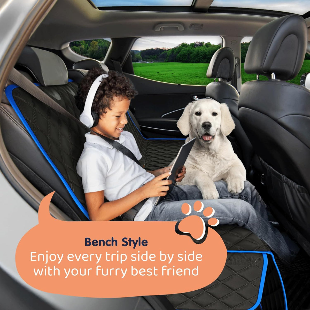 XL Dog Car Seat Cover for Back Seat, Waterproof Hammock for Car, SUV & Truck, Non-Slip Backseat Cover for Dogs, Heavy-Duty Dog Hammock Style Seat Protector Pets, Easy to Install & Clean