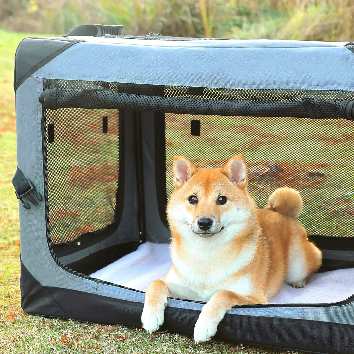 Pettycare 26 Inch Collapsible Foldable Soft Dog Kennel with Chew Proof Mesh Windows, Indoor & Outdoor Travel Dog Crate